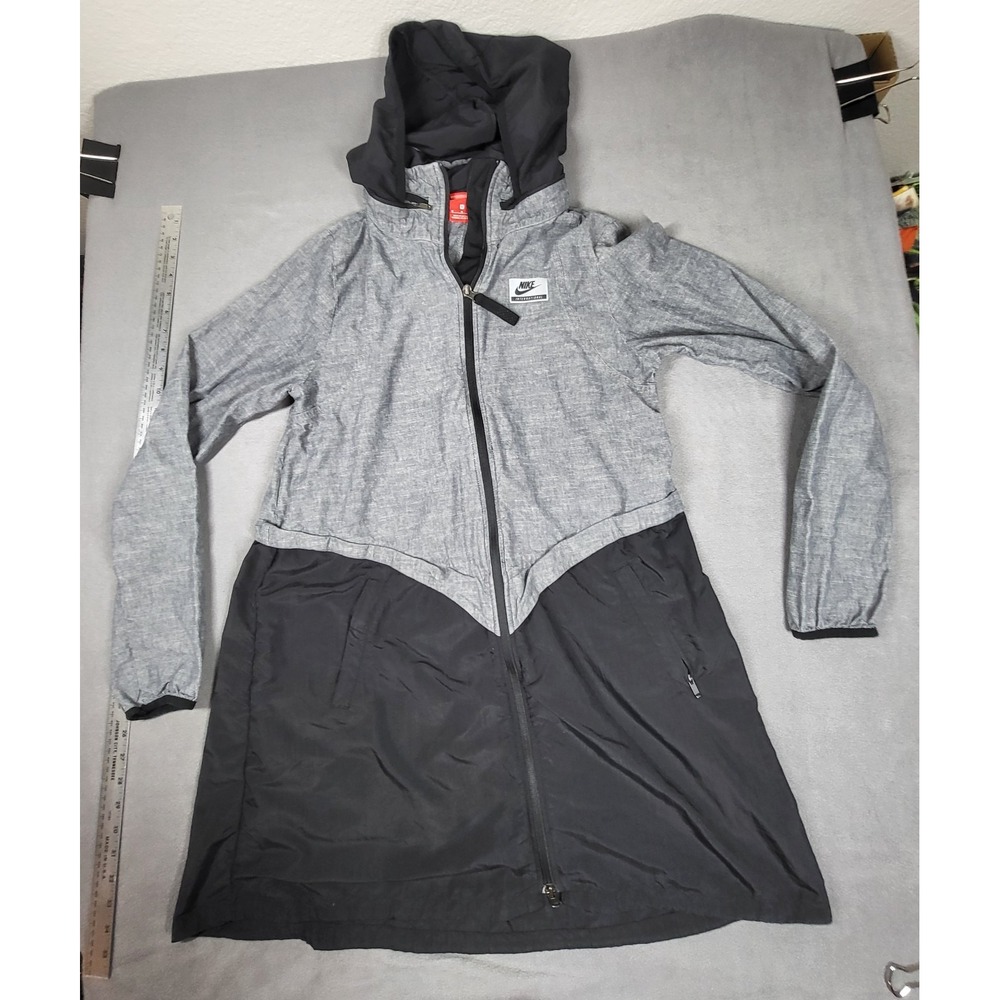 Nike International Windbreaker Jacket Womens  M Grey Black Full Zip Whimsical